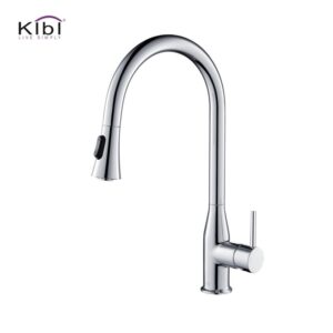 KIBI USA KKF2005 Napa 16 1/4 Inch Single Hole Deck Mount High Arc Pull-Out Single Level Lead Free Brass Kitchen Faucet with Sprayer and Magnetic Docking