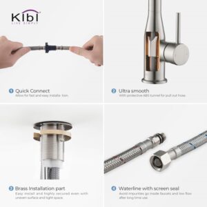 KIBI USA KKF2006 Largo 21 1/4 Inch Single Hole Deck Mount High Arc Pull-Out Single Level Lead Free Brass Kitchen Faucet with Sprayer and Magnetic Docking