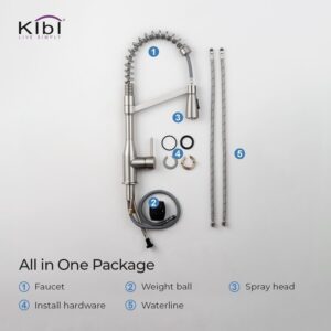 KIBI USA KKF2006 Largo 21 1/4 Inch Single Hole Deck Mount High Arc Pull-Out Single Level Lead Free Brass Kitchen Faucet with Sprayer and Magnetic Docking