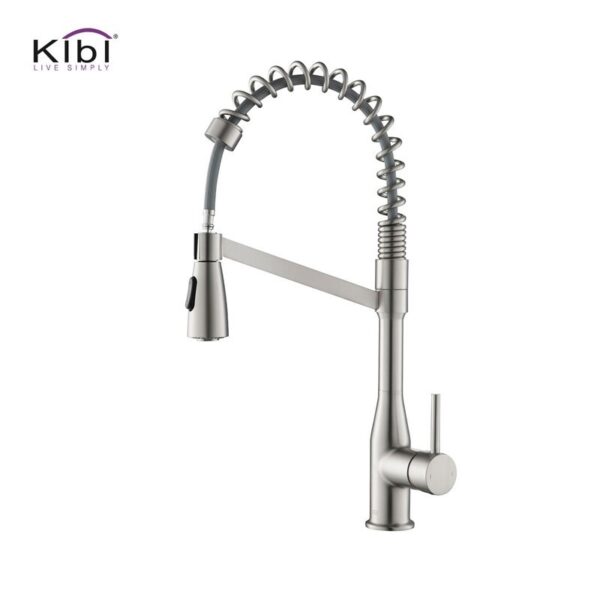 KIBI USA KKF2006 Largo 21 1/4 Inch Single Hole Deck Mount High Arc Pull-Out Single Level Lead Free Brass Kitchen Faucet with Sprayer and Magnetic Docking