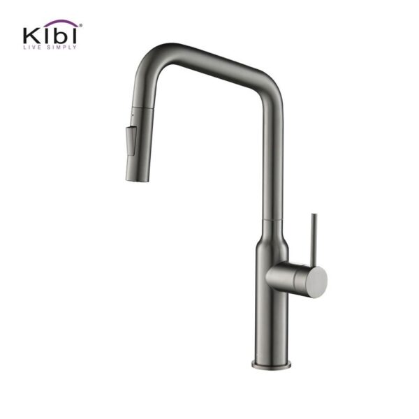 KIBI USA KKF2007 Macon 17 1/8 Inch Single Hole Deck Mount Brass High Arc Single Level Kitchen Faucet with Pull-Out Sprayer