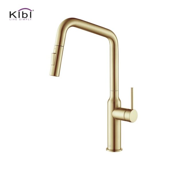 KIBI USA KKF2007 Macon 17 1/8 Inch Single Hole Deck Mount Brass High Arc Single Level Kitchen Faucet with Pull-Out Sprayer