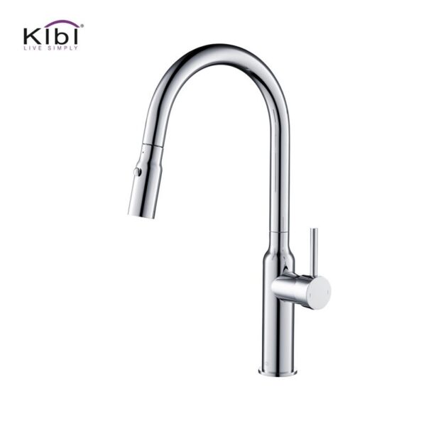 KIBI USA KKF2008 Hilo 17 Inch Single Hole Deck Mount High Arc Pull-Out Single Level Lead Free Brass Kitchen Faucet with Sprayer and Magnetic Docking