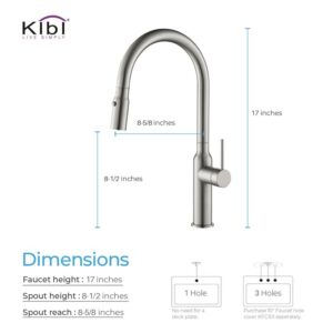 KIBI USA KKF2008 Hilo 17 Inch Single Hole Deck Mount High Arc Pull-Out Single Level Lead Free Brass Kitchen Faucet with Sprayer and Magnetic Docking