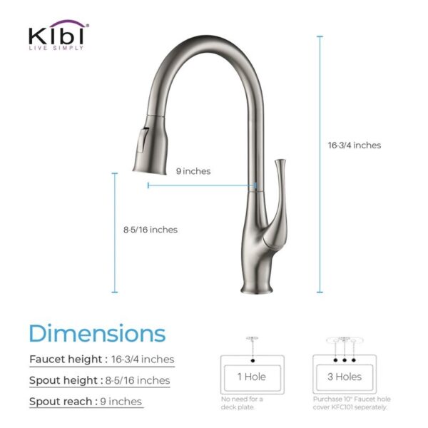 KIBI USA KKF2010 Cedar 16 3/4 Inch Single Hole Deck Mount High Arc Pull-Out Single Level Lead Free Brass Kitchen Faucet with Sprayer and Magnetic Docking