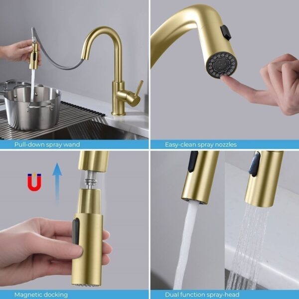 KIBI USA KKF2011 Luxe 13 1/2 Inch Single Hole Deck Mount Pull-Down Kitchen Faucet with Sprayer and Magnetic Docking