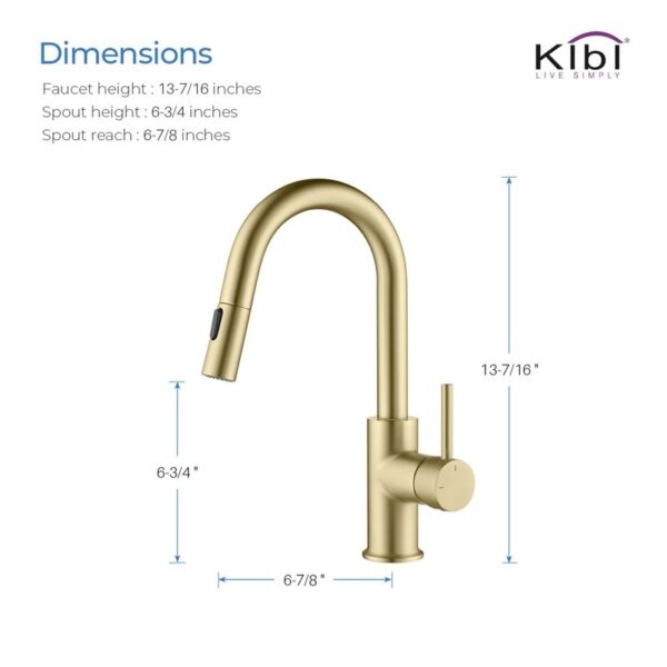 KIBI USA KKF2011 Luxe 13 1/2 Inch Single Hole Deck Mount Pull-Down Kitchen Faucet with Sprayer and Magnetic Docking