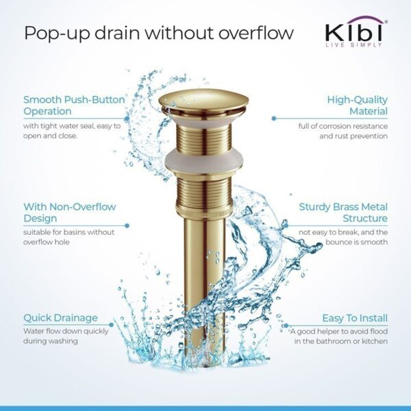 KIBI USA KPW101 2 1/2 Inch Pop Up Drain Stopper for Bathroom without Overflow