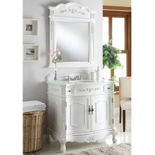 Chans Furniture MIR-3905AW-32 Fairmont 40 Inch Rectangular Framed Wall Mount Bathroom Vanity Mirror in Antique White Finish