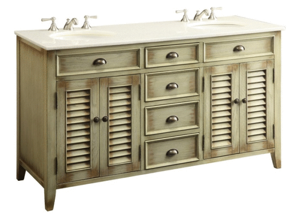 Chans Furniture CF-88324W-60 Abbeville 60 Inch Distressed Beige Bathroom Double Sink Vanity