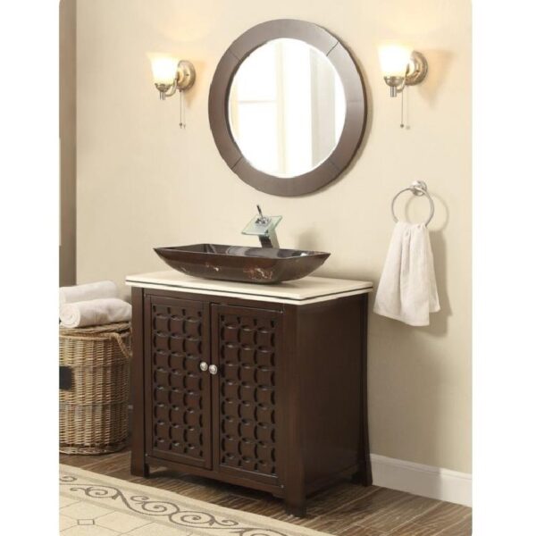 Chans Furniture MR-339A 28 Inch Giovanni Round Framed Wall Mount Bathroom Vanity Mirror in Espresso