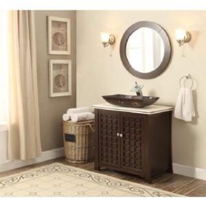 Chans Furniture MR-339A 28 Inch Giovanni Round Framed Wall Mount Bathroom Vanity Mirror in Espresso