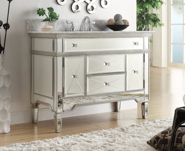 Chans Furniture N755W Austin 44 Inch Silver Mirrored Bathroom Sink Vanity