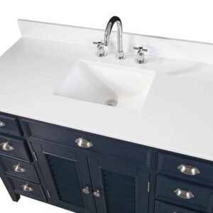 Chans Furniture NB-4485QT 46 Inch Benton Collection Navy Blue Zapate Bathroom Sink Vanity with Quartz Top