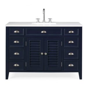 Chans Furniture NB-4485RA 46 Inch Benton Collection Zapata Navy Blue Shutter Blind Bathroom Vanity with Grey Granite Top