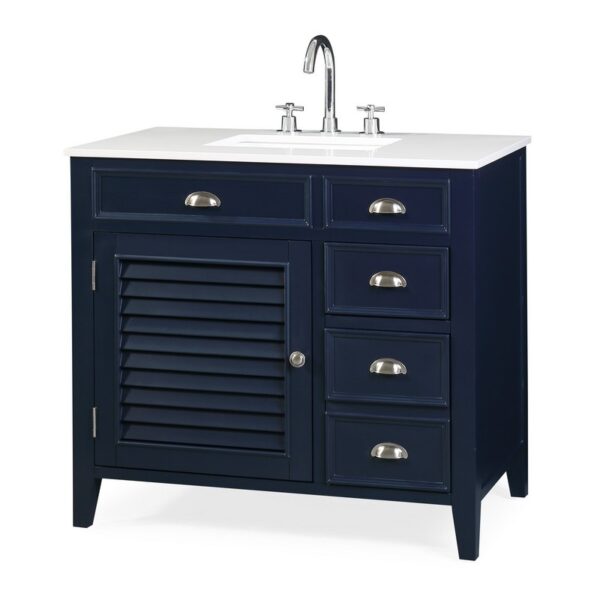 Chans Furniture NB-6685QT 36 Inches Benton Collection Zapata Shutter Blind Bathroom Vanity In Navy Blue