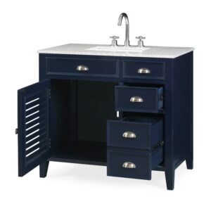 Chans Furniture NB-6685QT 36 Inches Benton Collection Zapata Shutter Blind Bathroom Vanity In Navy Blue