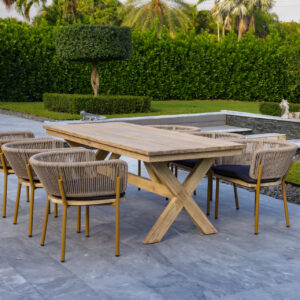 OUTSY Santino 7-Piece Outdoor Dining Set - Wood Table with 6 Wood, Aluminum, and Rope Chairs