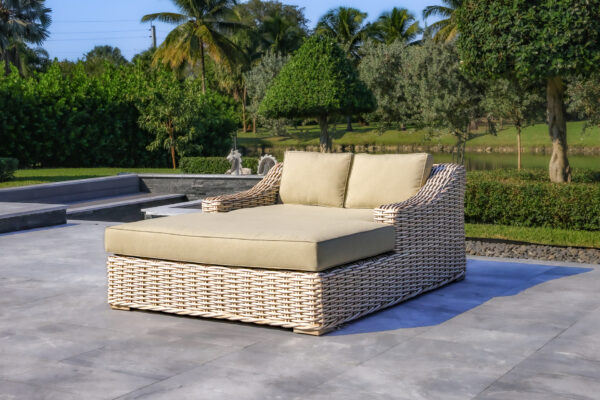 OUTSY Anna 79 X 59 Inch Outdoor Wicker Aluminum Frame Extra Large Double Sun Lounger in White and Grey