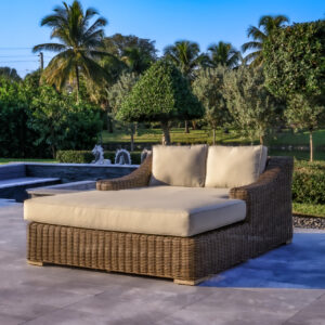 OUTSY Milo 79 X 59 Inch Outdoor Wicker Aluminum Frame Extra Large Double Sun Lounger in Brown