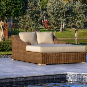 OUTSY Milo 79 X 59 Inch Outdoor Wicker Aluminum Frame Extra Large Double Sun Lounger in Brown