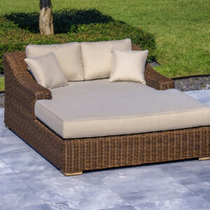 OUTSY Milo 79 X 59 Inch Outdoor Wicker Aluminum Frame Extra Large Double Sun Lounger in Brown