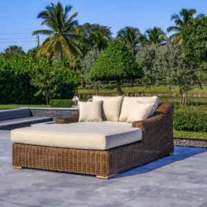 OUTSY Milo 79 X 59 Inch Outdoor Wicker Aluminum Frame Extra Large Double Sun Lounger in Brown