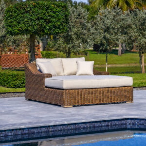 OUTSY Milo 79 X 59 Inch Outdoor Wicker Aluminum Frame Extra Large Double Sun Lounger in Brown