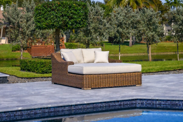 OUTSY Milo 79 X 59 Inch Outdoor Wicker Aluminum Frame Extra Large Double Sun Lounger in Brown