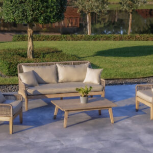 OUTSY Solana 4-Piece Outdoor and Backyard Wood, Aluminum and Rope Furniture Set