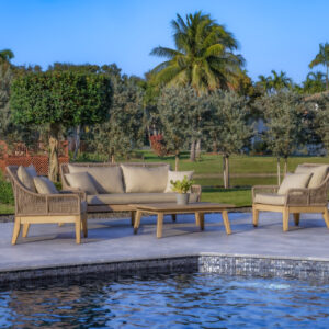 OUTSY Solana 4-Piece Outdoor and Backyard Wood, Aluminum and Rope Furniture Set