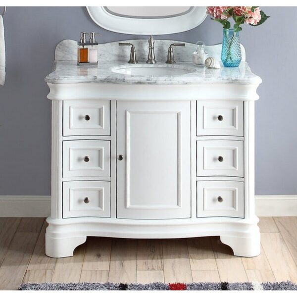 Chans Furniture Q1044W-RA Sesto 42 Inch Bathroom Vanity with Carrara Marble Top - White