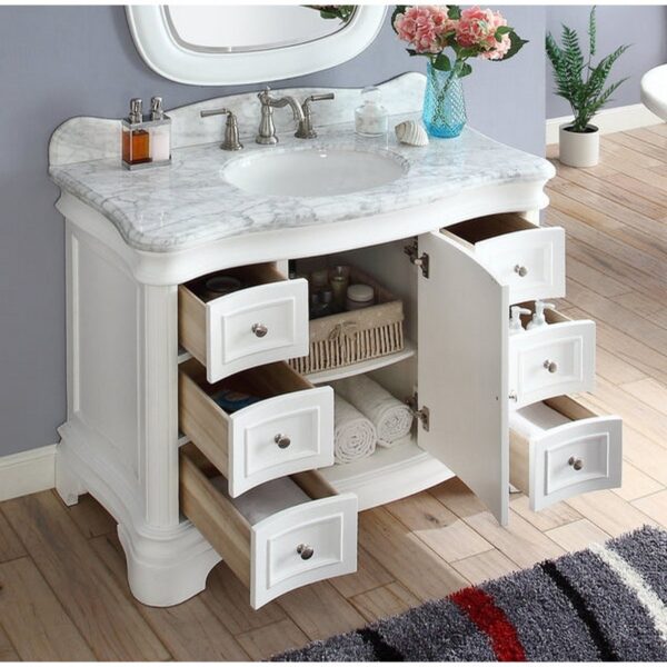 Chans Furniture Q1044W-RA Sesto 42 Inch Bathroom Vanity with Carrara Marble Top - White