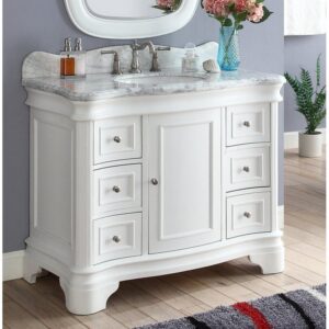 Chans Furniture Q1044W-RA Sesto 42 Inch Bathroom Vanity with Carrara Marble Top - White