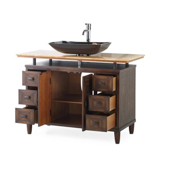 Chans Furniture Q136-8X Verdana 48 Inch Bathroom Vessel Sink Vanity with Onyx Counter Top and Faucet- Brown