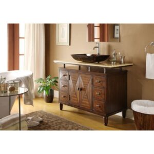 Chans Furniture Q136-8X Verdana 48 Inch Bathroom Vessel Sink Vanity with Onyx Counter Top and Faucet- Brown