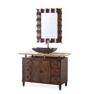 Chans Furniture Q136-8X Verdana 48 Inch Bathroom Vessel Sink Vanity with Onyx Counter Top and Faucet- Brown