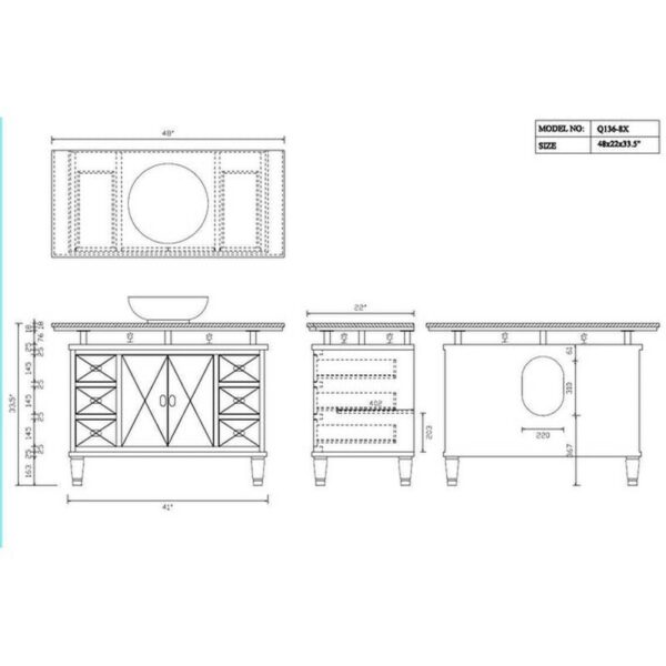 Chans Furniture Q136-8X Verdana 48 Inch Bathroom Vessel Sink Vanity with Onyx Counter Top and Faucet- Brown