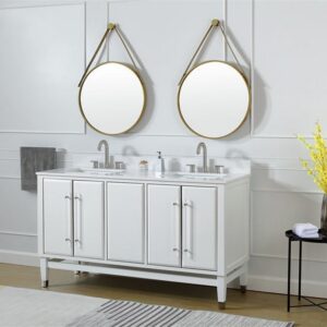 Chans Furniture Q164WT-60BK Bertone 60 Inch Bathroom Double Sink Vanity - White