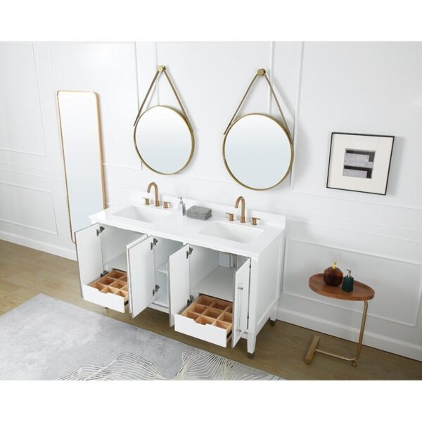 Chans Furniture Q164WT-60QT Bertone 60 Inch Bathroom Double Sink Vanity - White