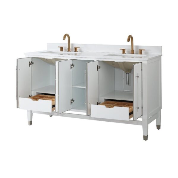 Chans Furniture Q164WT-60QT Bertone 60 Inch Bathroom Double Sink Vanity - White