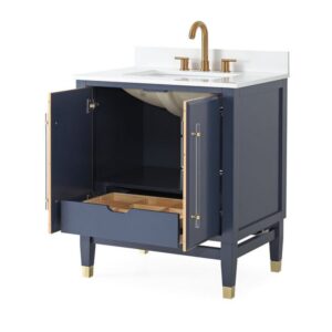 Chans Furniture Q169NB-30QT Bertone 30 Inch Bathroom Sink Vanity - Navy Blue