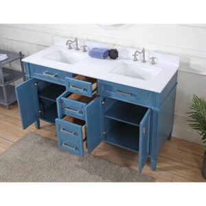 Chans Furniture QT-1808-D60TB Durand 60 Inch Bathroom Double Sink Vanity - Teal Blue