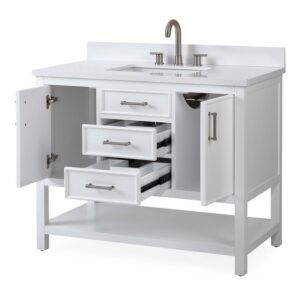 Chans Furniture QT-7220-W42 42 Inches Tennant Brand Single Sink Bathroom Vanity In White Finish