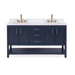 Chans Furniture GD-7330-NB60QT 60 Inches Tennant Brand Color Finish Double Sink Bathroom Vanity In Navy Blue