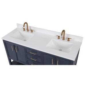 Chans Furniture GD-7330-NB60QT 60 Inches Tennant Brand Color Finish Double Sink Bathroom Vanity In Navy Blue