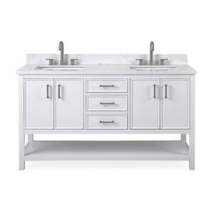 Chans Furniture FW-7330-W60QT 60 Inches Tennant Brand Double Sink Bathroom Vanity In White Finish