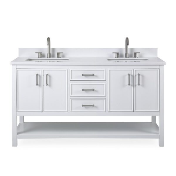 Chans Furniture FW-7330-W60QT 60 Inches Tennant Brand Double Sink Bathroom Vanity In White Finish