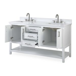 Chans Furniture FW-7330-W60QT 60 Inches Tennant Brand Double Sink Bathroom Vanity In White Finish