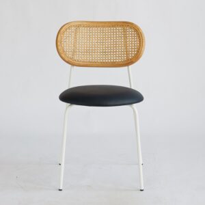 GFURN Rose Dining Chair - Rattan / White / Black Leather